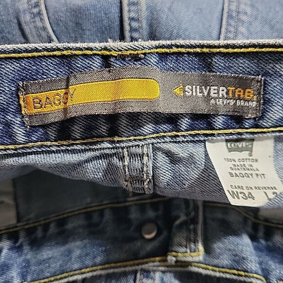 VTG Levis Silvertab Jeans Mens 34x34 Blue Baggy Fit Skater Y2K Denim Streetwear - Picture 8 of 9